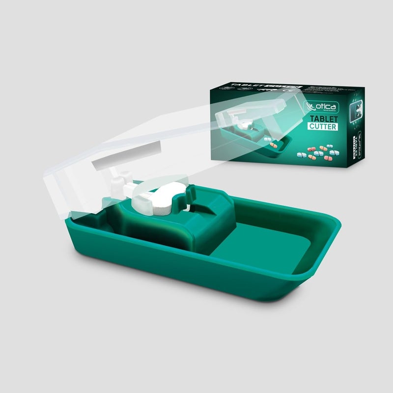 OTICA Tablet Pill Cutter Splitter for Small & Large Pills, Stainless Steel Blade, Safe and Precise Cutting with Centering Device & Blade Guard, Travel-Sized, Light Weight,Easily Washable