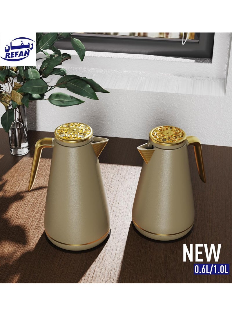 REFAN Petros Two-piece Thermos Set for Tea and Coffee army/Golden 1 Liter / 0.6 Liter