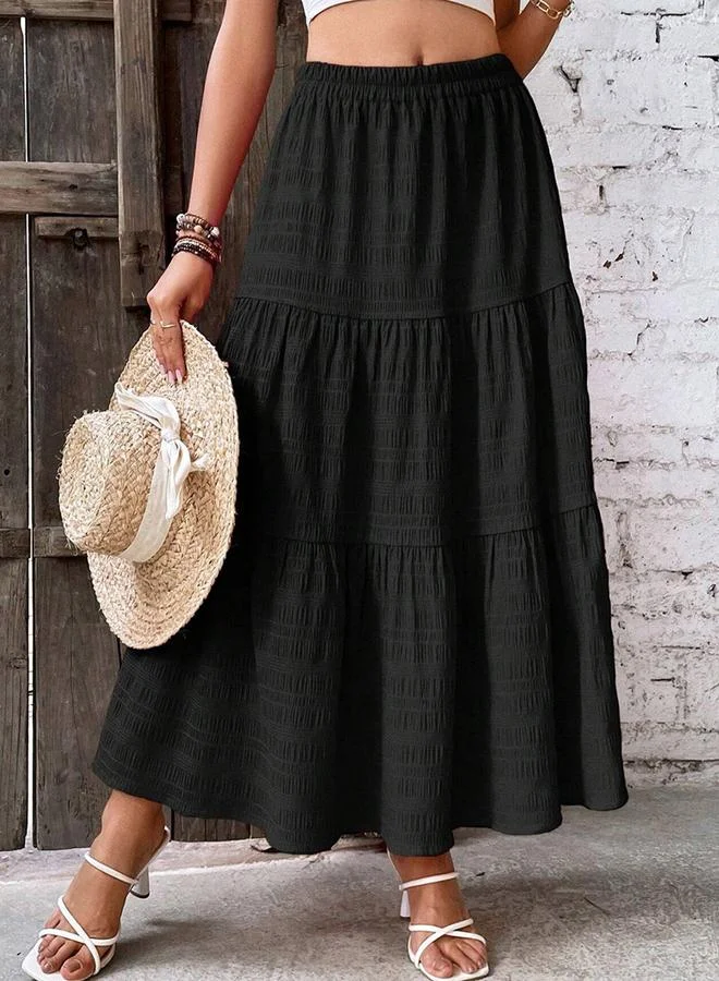 Take Two Women Elastic Waist Textured  Maxi Skirt