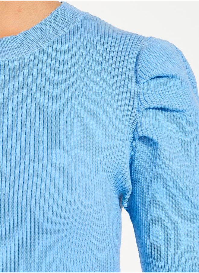 Styli Fringed Hem Sweater Midi Dress with Puff Sleeves  - Image 3