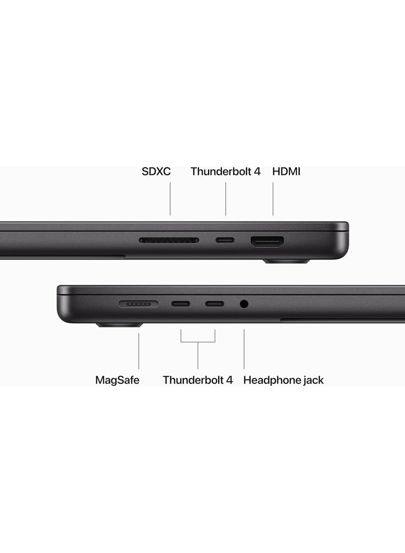 ابل  أحدث شريحة كمبيوتر محمول MacBook Pro MRW13 M3 Pro لعام 2023 مع وحدة معالجة مركزية 12 نواة، ووحدة معالجة رسومات 18 نواة: شاشة Liquid Retina XDR مقاس 16.2 بوصة، وذاكرة موحدة سعة 18 جيجابايت، وتخزين SSD بسعة 512 جيجابايت، وتعمل مع iPhone/iPad - Image 4