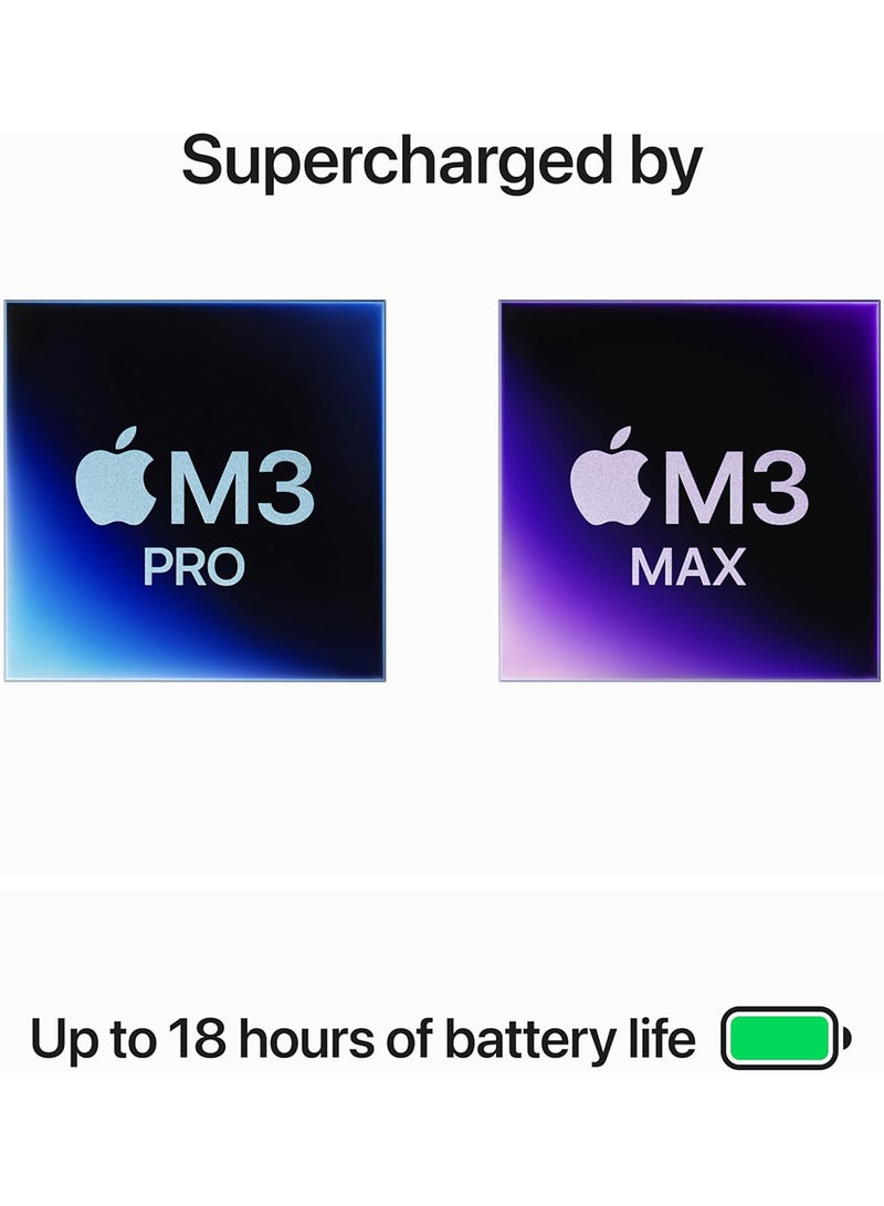 ابل  أحدث شريحة كمبيوتر محمول MacBook Pro MRW13 M3 Pro لعام 2023 مع وحدة معالجة مركزية 12 نواة، ووحدة معالجة رسومات 18 نواة: شاشة Liquid Retina XDR مقاس 16.2 بوصة، وذاكرة موحدة سعة 18 جيجابايت، وتخزين SSD بسعة 512 جيجابايت، وتعمل مع iPhone/iPad - Image 2