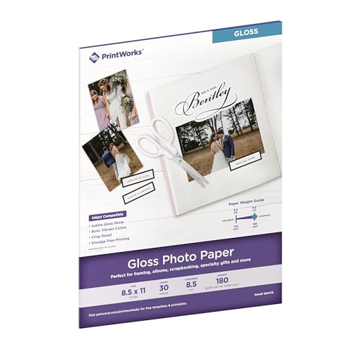Printworks Gloss Photo Paper for Use with Inkjet Printers Heavyweight 85 mil 85 x 11 30 Sheets 00470 White - Image 1