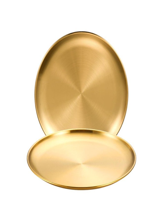 ICSTM Stainless Steel Plates,8Inch Toddlers Kids,Perfect for Snack Candy Pizza Fruit Camping Etc.No Plastic and Dishwasher Safe (2, Golden) - Image 1