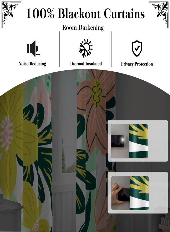 Tyrot Boho Floral 100% Blackout Curtains fo Bedroom 96 inch Long 2 Panels Mid Century Botanical Black Out Curtains for Living Room Grommet Thermal Insulated Room Darkening Window Drapes - Image 3