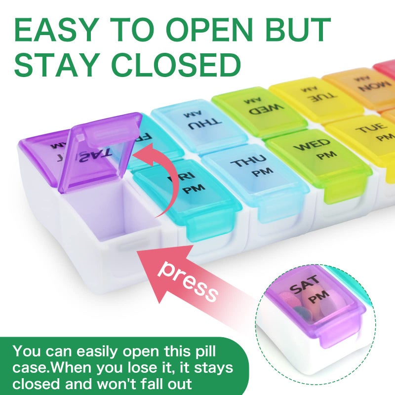 DailyRest Pill Organizer 2 Times a Day, Pill Box 7 Day, AM PM Pill Case, Detachable Weekly Pill Container, Rainbow See-Through Lids, Travel Portable Medicine Container for Pill/Vitamins/Supplements - Image 4