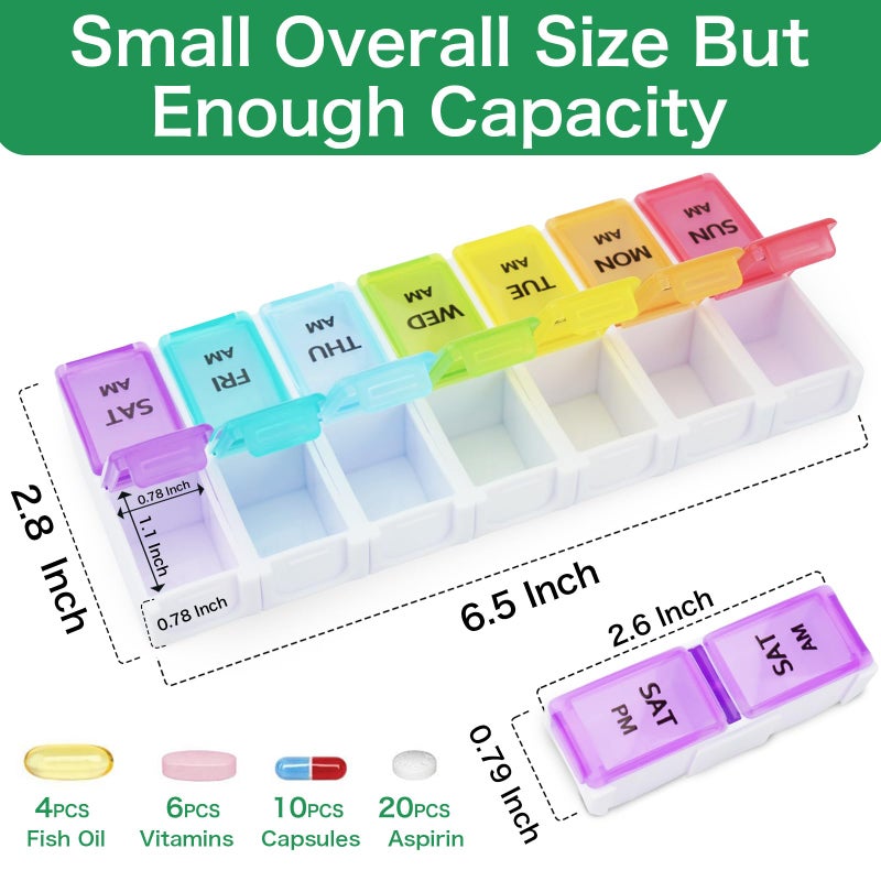 DailyRest Pill Organizer 2 Times a Day, Pill Box 7 Day, AM PM Pill Case, Detachable Weekly Pill Container, Rainbow See-Through Lids, Travel Portable Medicine Container for Pill/Vitamins/Supplements - Image 3