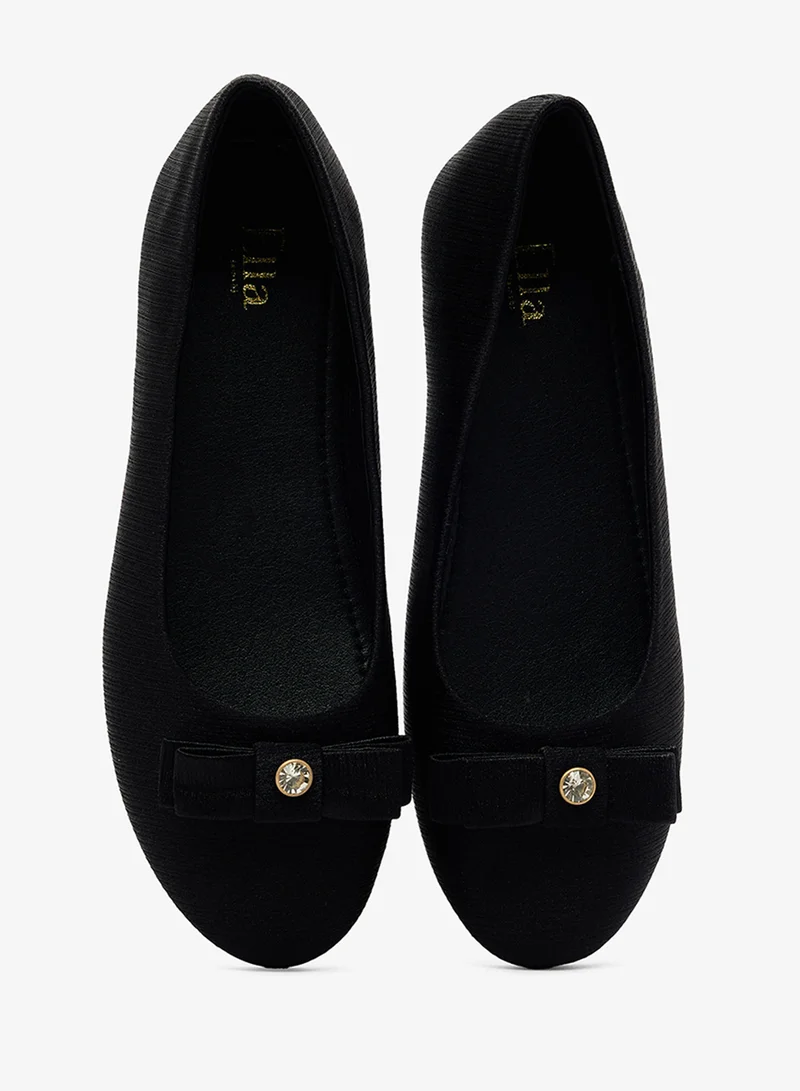 Ella Black Textured Classic Ballet Flat With Bow for Women | Best Price UAE