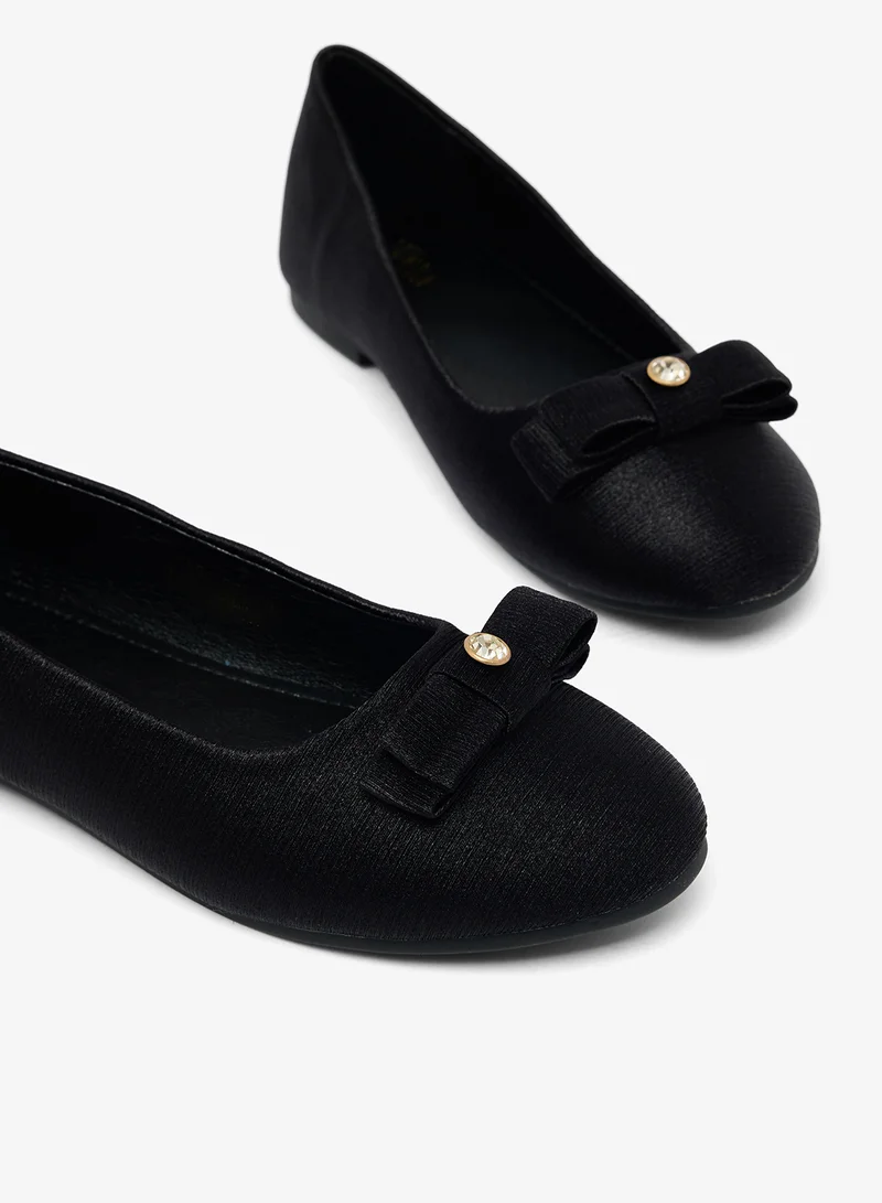 Ella Black Textured Classic Ballet Flat With Bow for Women | Best Price UAE
