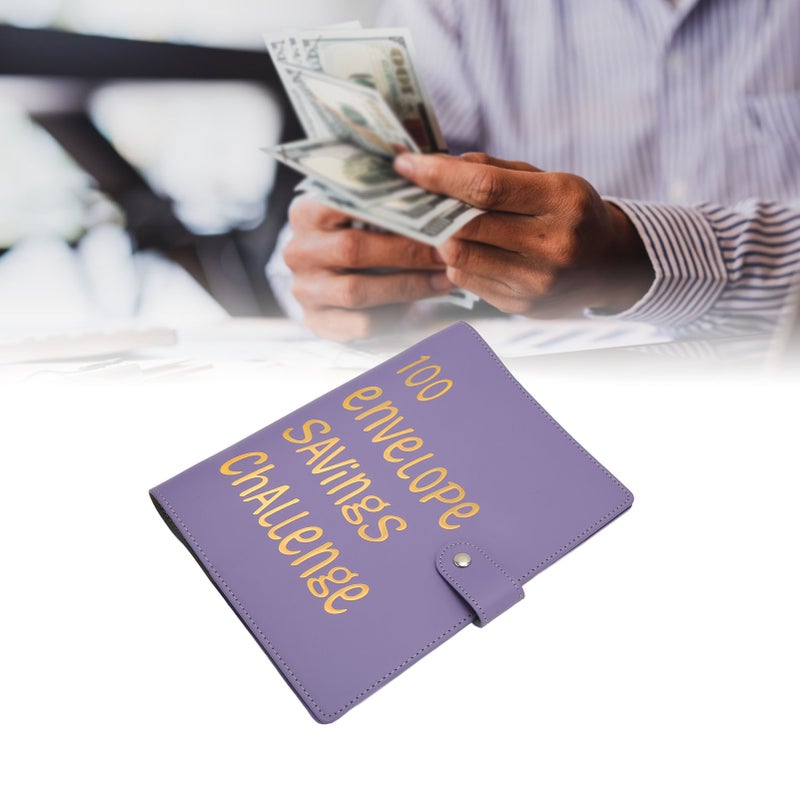 Money Saving Binder Waterproof PU Leather A5 Budget Binder with 100 Cash Envelope for Kids Adults Purple - Image 1