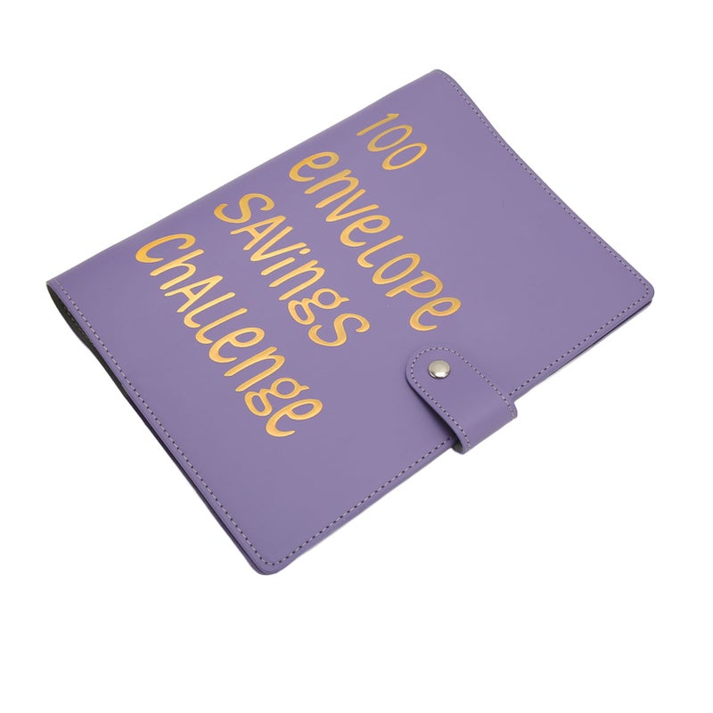 Money Saving Binder Waterproof PU Leather A5 Budget Binder with 100 Cash Envelope for Kids Adults Purple - Image 5