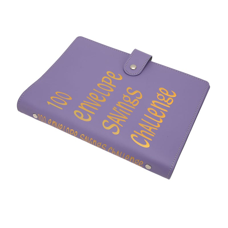 Money Saving Binder Waterproof PU Leather A5 Budget Binder with 100 Cash Envelope for Kids Adults Purple - Image 3