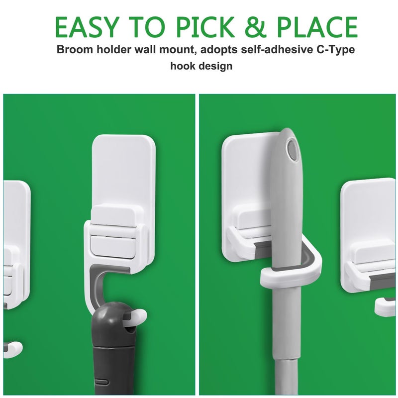 Tinkeep 3pack Broom and Mop Holder Wall Mount No Drill Mop and Broom Gripper Mop Handle Hanger Household Cleaning Organizer, Holds up to 6 lb - Image 5