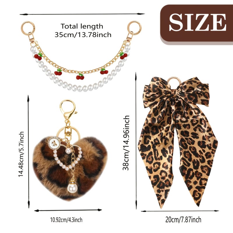 Elegant Bag Charm Set 3pcs Bow Purse Chain Keychain For Handbag Wallet Accessories - Image 4