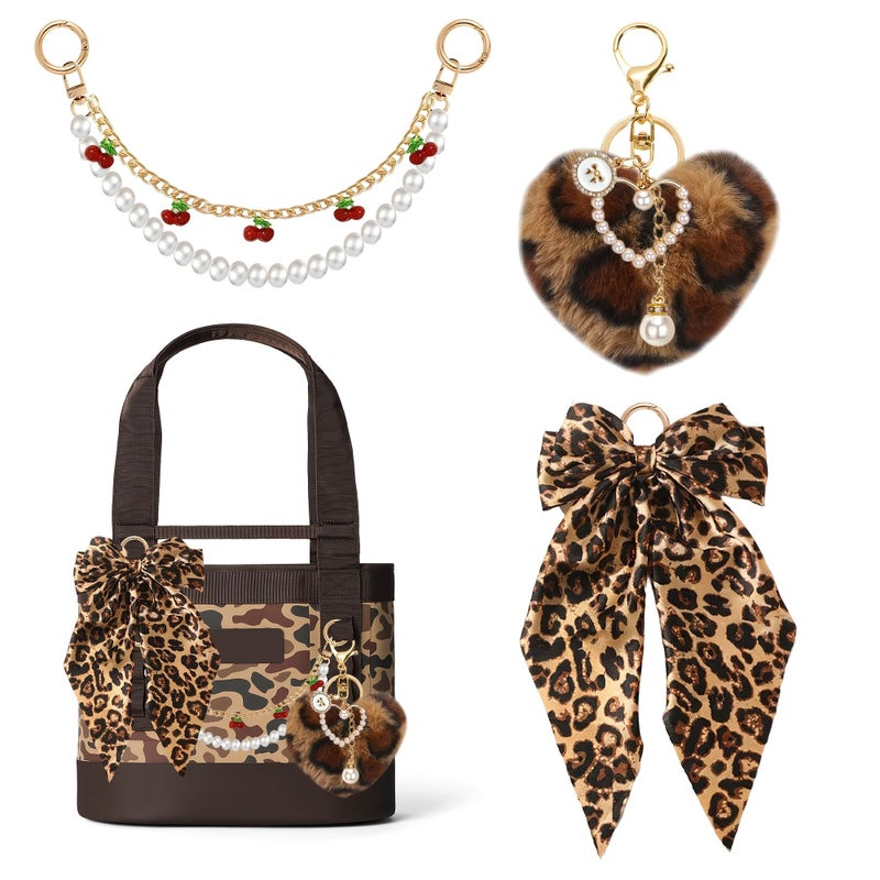 Elegant Bag Charm Set 3pcs Bow Purse Chain Keychain For Handbag Wallet Accessories - Image 1