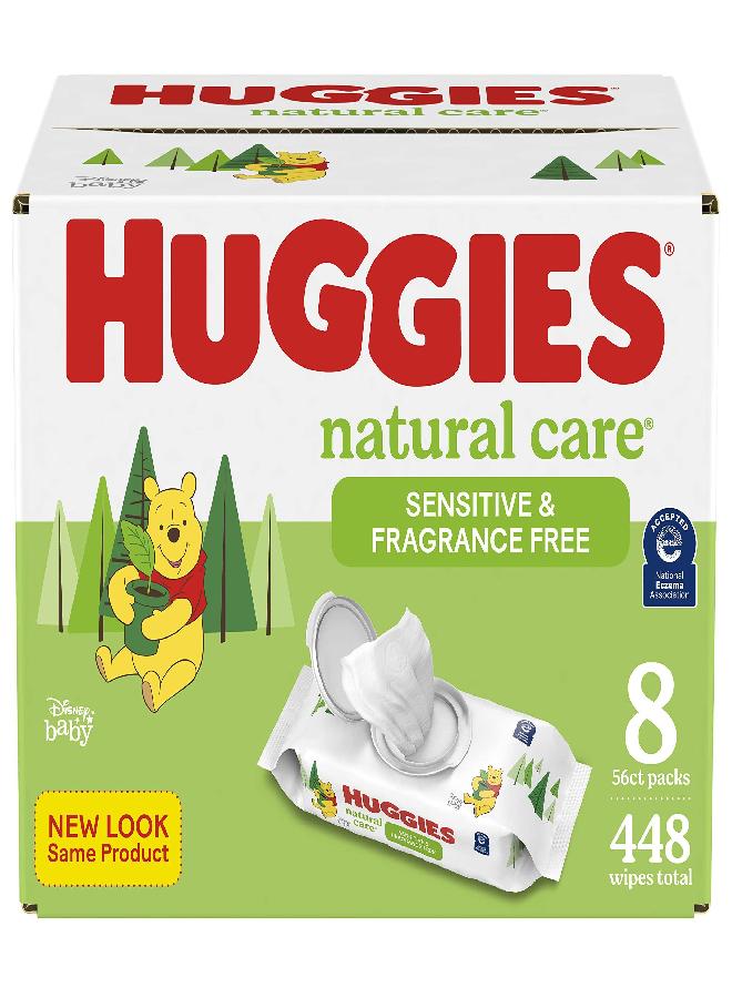 Huggies Natural Care Sensitive Baby Wipes, Unscented, Hypoallergenic, 99% Purified Water, 8 Flip-Top Packs (448 Wipes Total) - Image 1