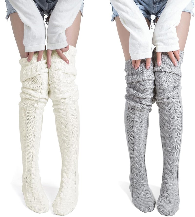 Pcavin Women's Thigh High Socks Over the Knee Cable Knit Boot Socks, Long Warm Fashion Leg Warmers Winter - Image 1