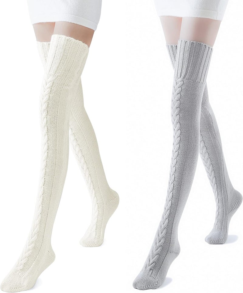 Pcavin Women's Thigh High Socks Over the Knee Cable Knit Boot Socks, Long Warm Fashion Leg Warmers Winter - Image 2