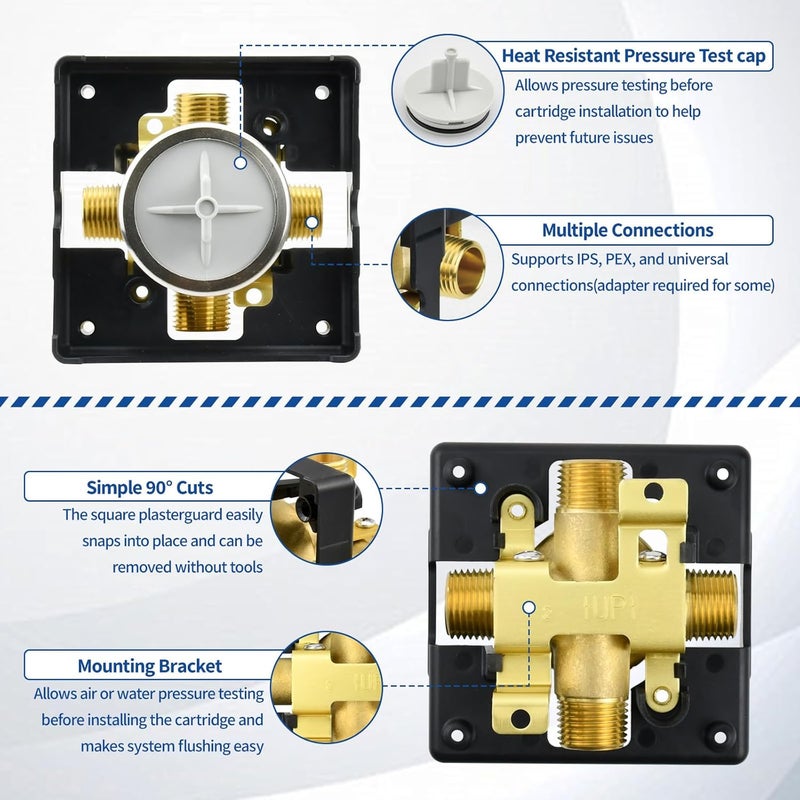 Ahenbal R10000-UNBX Shower Valve Body for Delta MultiChoice Universal Tub and Shower Trim Kits, Fits 13, 14, 17, and 17T Series Single-Function or Dual-Function Trim, Rough-In Valve (No Stops) - Image 2