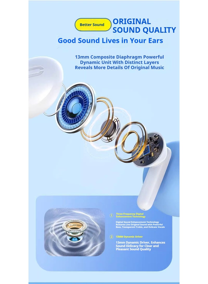 سماعات أذن لاسلكية حقيقية، سماعات أذن بلوتوث 5.3، 4 ميكروفونات ENC للمكالمات الواضحة، سماعات رأس بلوتوث، IPX5 مقاومة للماء، سماعات خفيفة الوزن. - Image 3