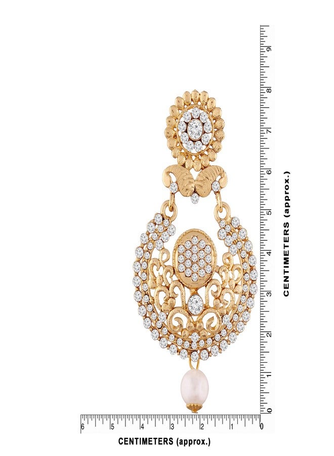 Peora Traditional Jewellery 18K Gold Plated Handcrafted AD Pearl Chandbali Earrings for Women & Girls - Image 3