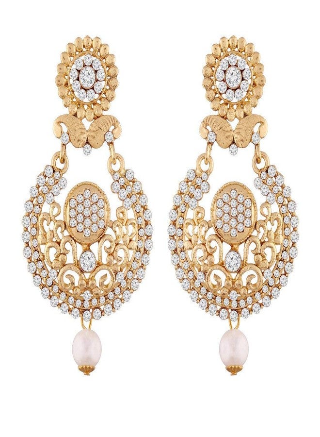 Peora Traditional Jewellery 18K Gold Plated Handcrafted AD Pearl Chandbali Earrings for Women & Girls - Image 1