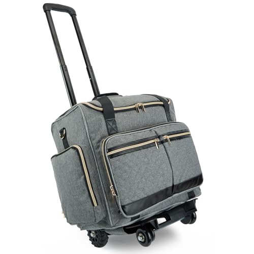 Arxus Rolling Teacher Bag with 4 Wheels, Art Tote Bag for Women with Detachable Dolly, Heavy Duty Briefcase with Padded Sleeves for 15.6” Laptop Grey - Image 1
