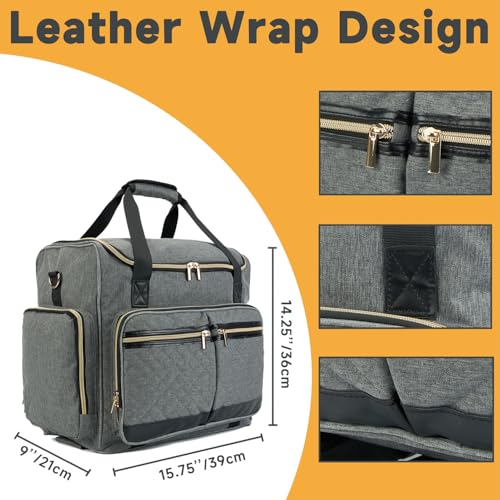 Arxus Rolling Teacher Bag with 4 Wheels, Art Tote Bag for Women with Detachable Dolly, Heavy Duty Briefcase with Padded Sleeves for 15.6” Laptop Grey - Image 4