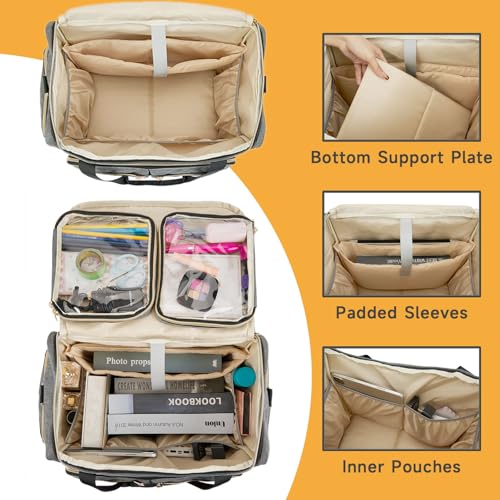 Arxus Rolling Teacher Bag with 4 Wheels, Art Tote Bag for Women with Detachable Dolly, Heavy Duty Briefcase with Padded Sleeves for 15.6” Laptop Grey - Image 2