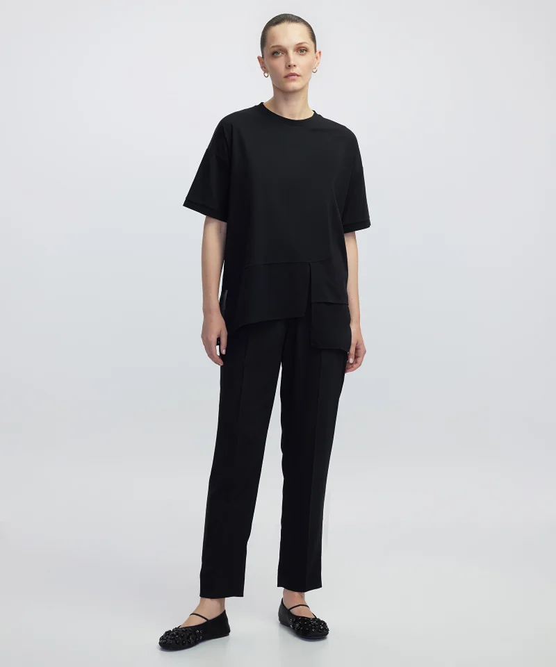 Ipekyol Oversized Chiffon Trim Asymmetric T-Shirt