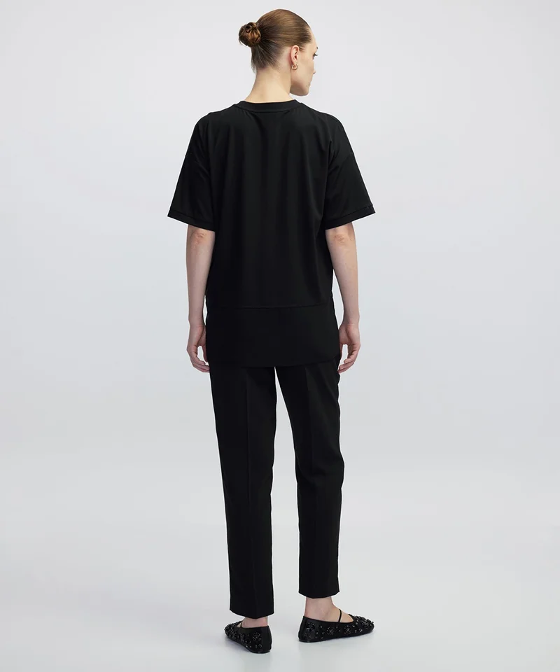 Ipekyol  Oversized Chiffon Trim Asymmetric T-Shirt for Women | Best Price UAE