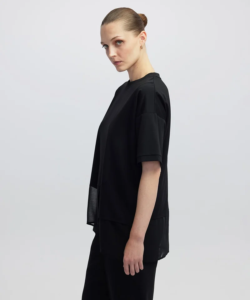 Ipekyol  Oversized Chiffon Trim Asymmetric T-Shirt for Women | Best Price UAE