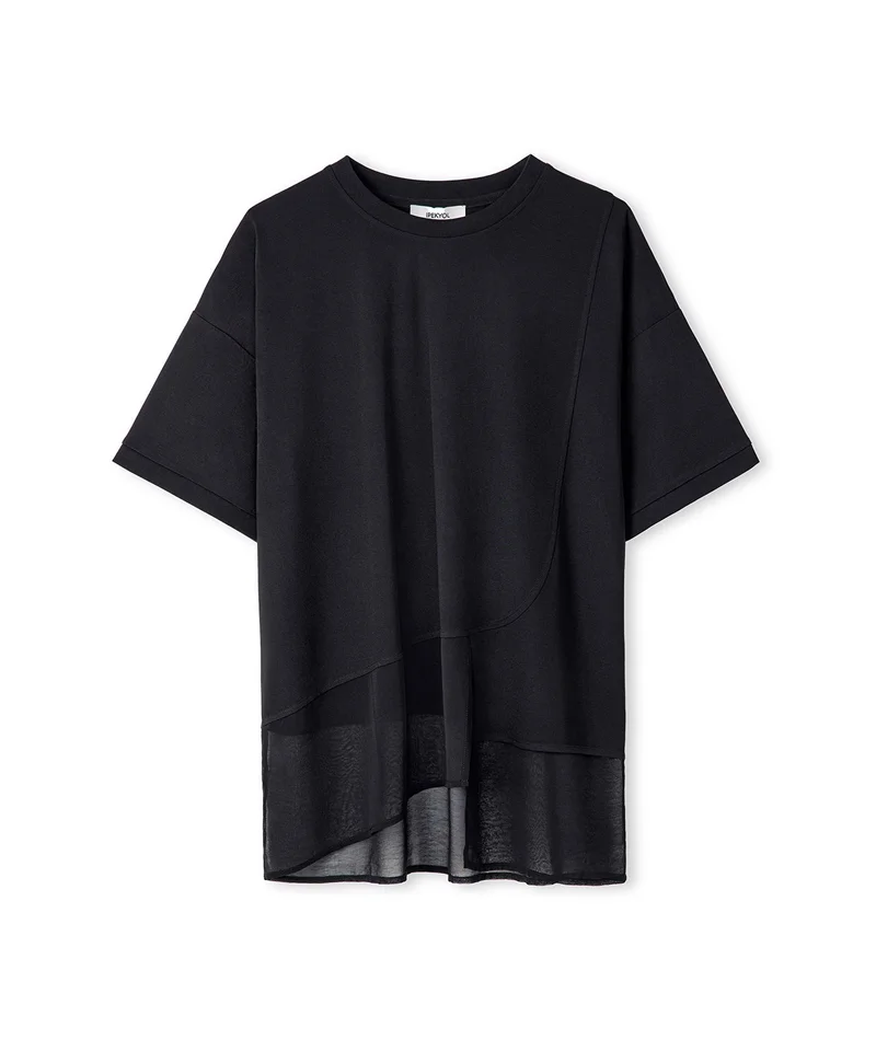 Ipekyol  Oversized Chiffon Trim Asymmetric T-Shirt for Women | Best Price UAE