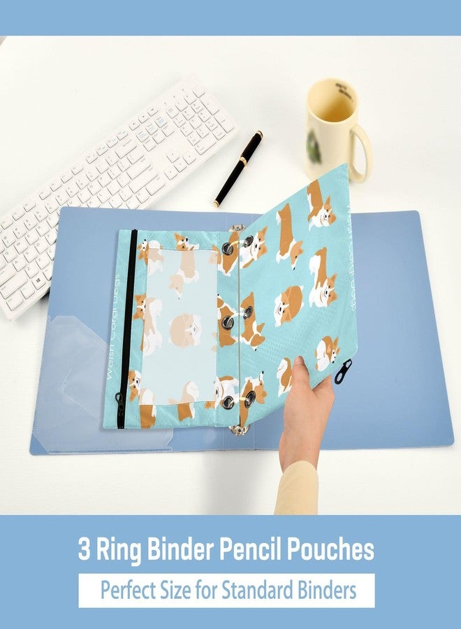 Kcldeci Pencil Pouch for 3 Ring Binder, Cute and Happy Welsh Corgi Set Cartoon Style 2 Pack Binder Pencil Pouch with Clear Window Pencil Bags with Zipper Pencil Case for Binder - Image 5