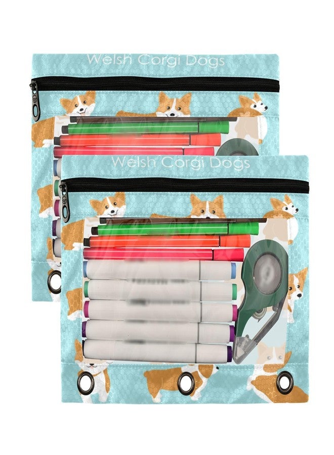 Kcldeci Pencil Pouch for 3 Ring Binder, Cute and Happy Welsh Corgi Set Cartoon Style 2 Pack Binder Pencil Pouch with Clear Window Pencil Bags with Zipper Pencil Case for Binder - Image 2