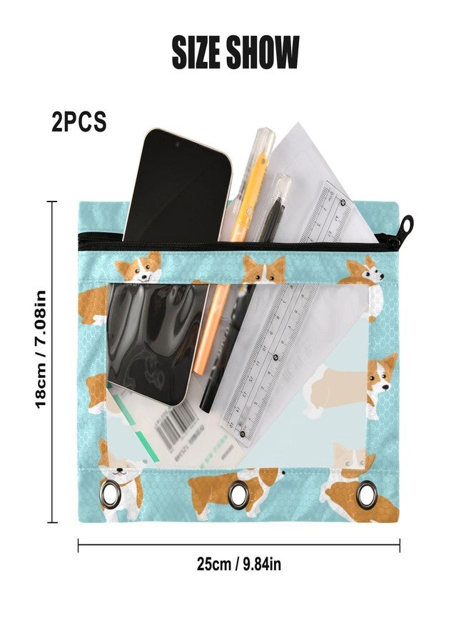 Kcldeci Pencil Pouch for 3 Ring Binder, Cute and Happy Welsh Corgi Set Cartoon Style 2 Pack Binder Pencil Pouch with Clear Window Pencil Bags with Zipper Pencil Case for Binder - Image 3