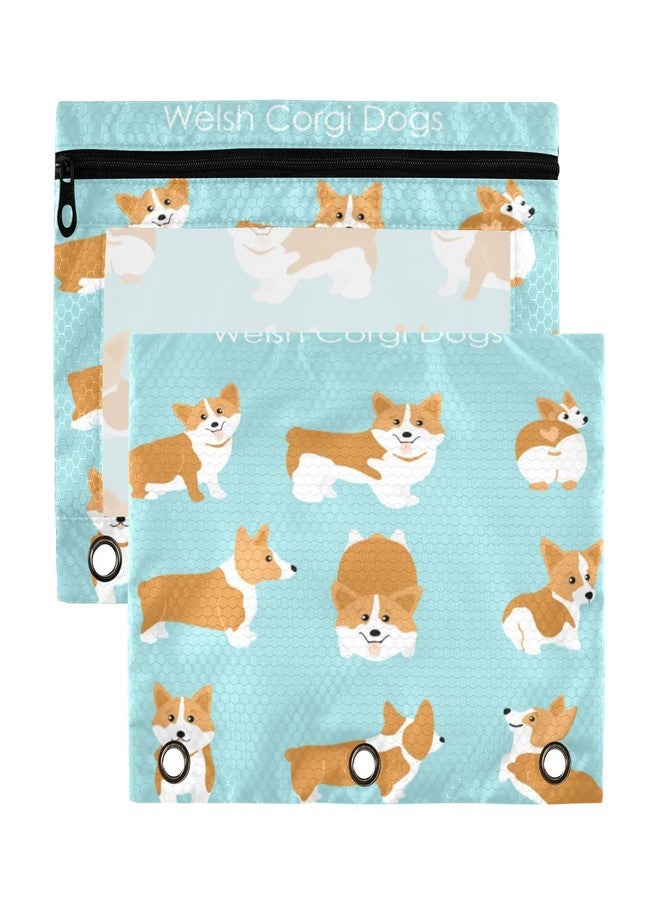 Kcldeci Pencil Pouch for 3 Ring Binder, Cute and Happy Welsh Corgi Set Cartoon Style 2 Pack Binder Pencil Pouch with Clear Window Pencil Bags with Zipper Pencil Case for Binder - Image 1