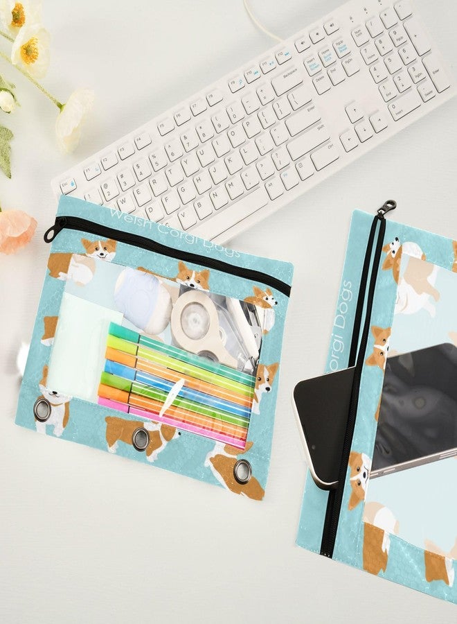Kcldeci Pencil Pouch for 3 Ring Binder, Cute and Happy Welsh Corgi Set Cartoon Style 2 Pack Binder Pencil Pouch with Clear Window Pencil Bags with Zipper Pencil Case for Binder - Image 4