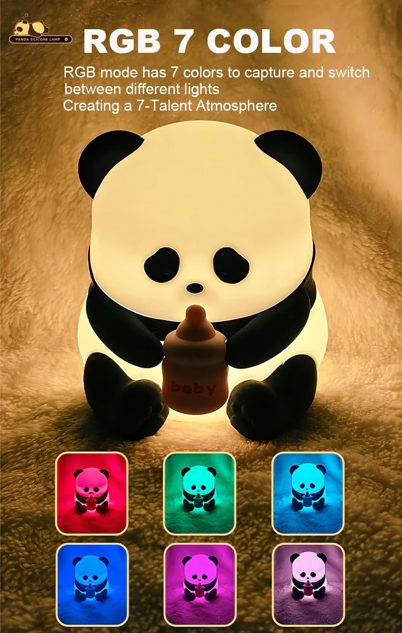 One94Store Panda LED Night Light with Glasses & Bottle – Soft Silicone Animal Lamp, Rechargeable & Portable for Kids Room, Nursery, Baby Shower Gift (Warm White) - Image 5