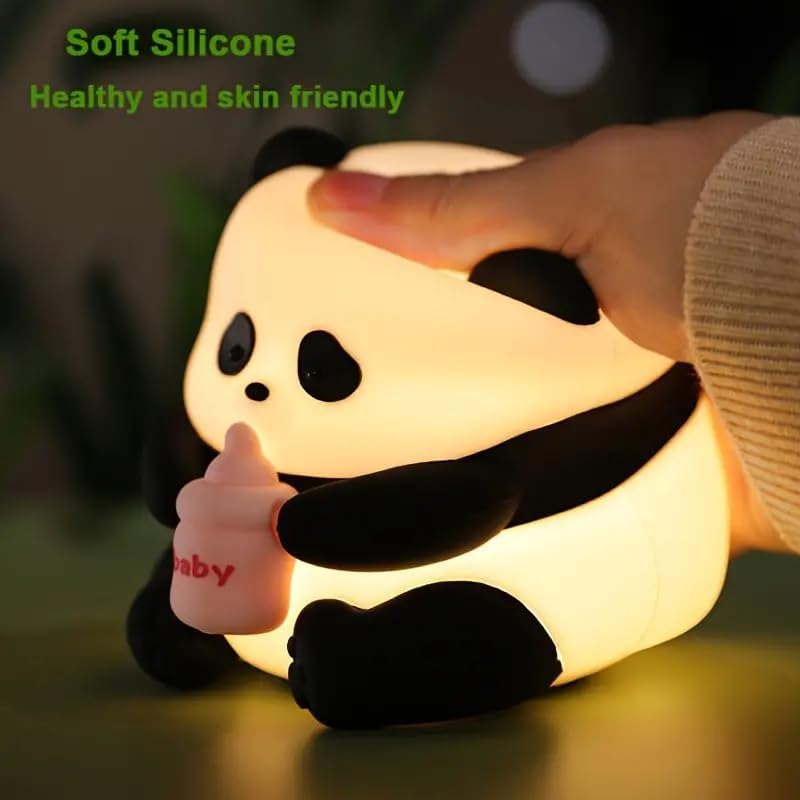 One94Store Panda LED Night Light with Glasses & Bottle – Soft Silicone Animal Lamp, Rechargeable & Portable for Kids Room, Nursery, Baby Shower Gift (Warm White) - Image 3