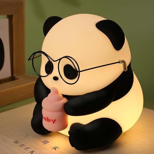 One94Store Panda LED Night Light with Glasses & Bottle – Soft Silicone Animal Lamp, Rechargeable & Portable for Kids Room, Nursery, Baby Shower Gift (Warm White) - Image 1
