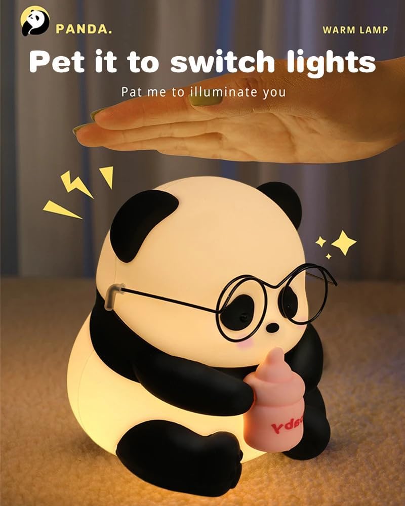 One94Store Panda LED Night Light with Glasses & Bottle – Soft Silicone Animal Lamp, Rechargeable & Portable for Kids Room, Nursery, Baby Shower Gift (Warm White) - Image 4