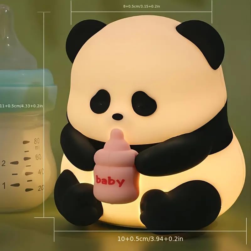 One94Store Panda LED Night Light with Glasses & Bottle – Soft Silicone Animal Lamp, Rechargeable & Portable for Kids Room, Nursery, Baby Shower Gift (Warm White) - Image 2
