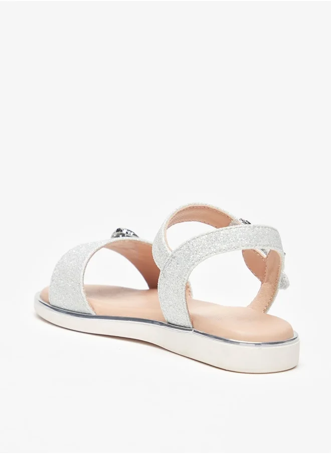 جونيورز Girls Bow Embellished Sandals With Hook And Loop Closure