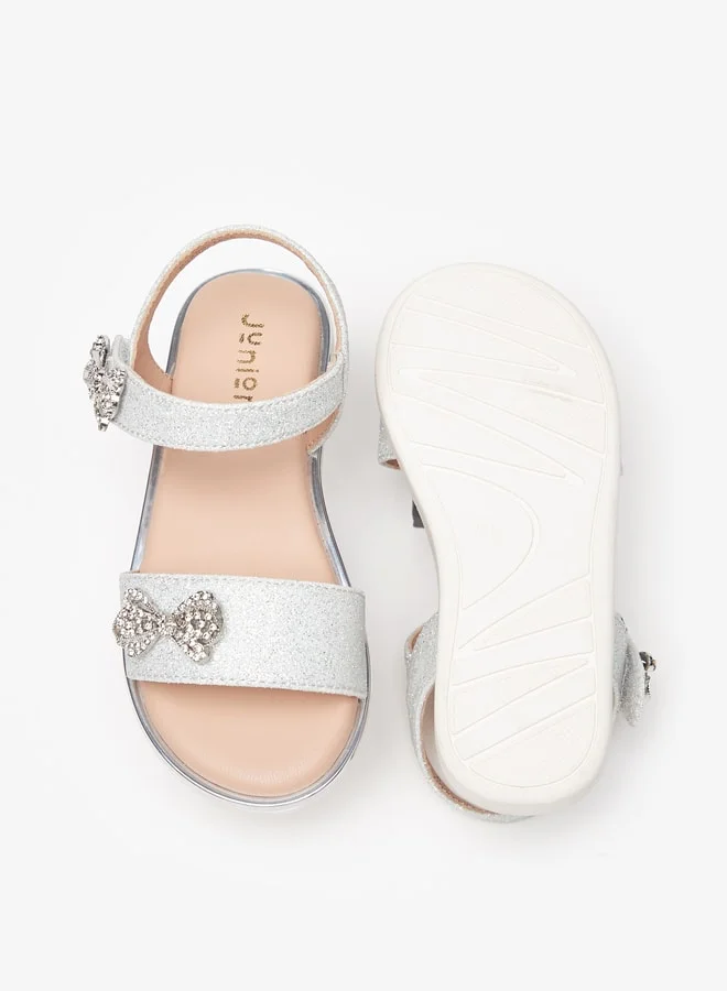 JUNIORS Girls Bow Embellished Sandals With Hook And Loop Closure
