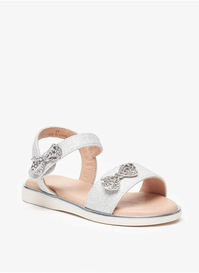 جونيورز Girls Bow Embellished Sandals With Hook And Loop Closure