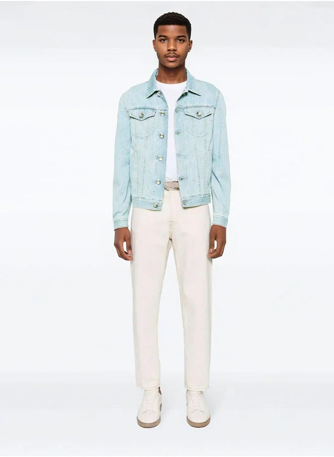 كوتي Washed Double Pocket Detail Denim Jacket