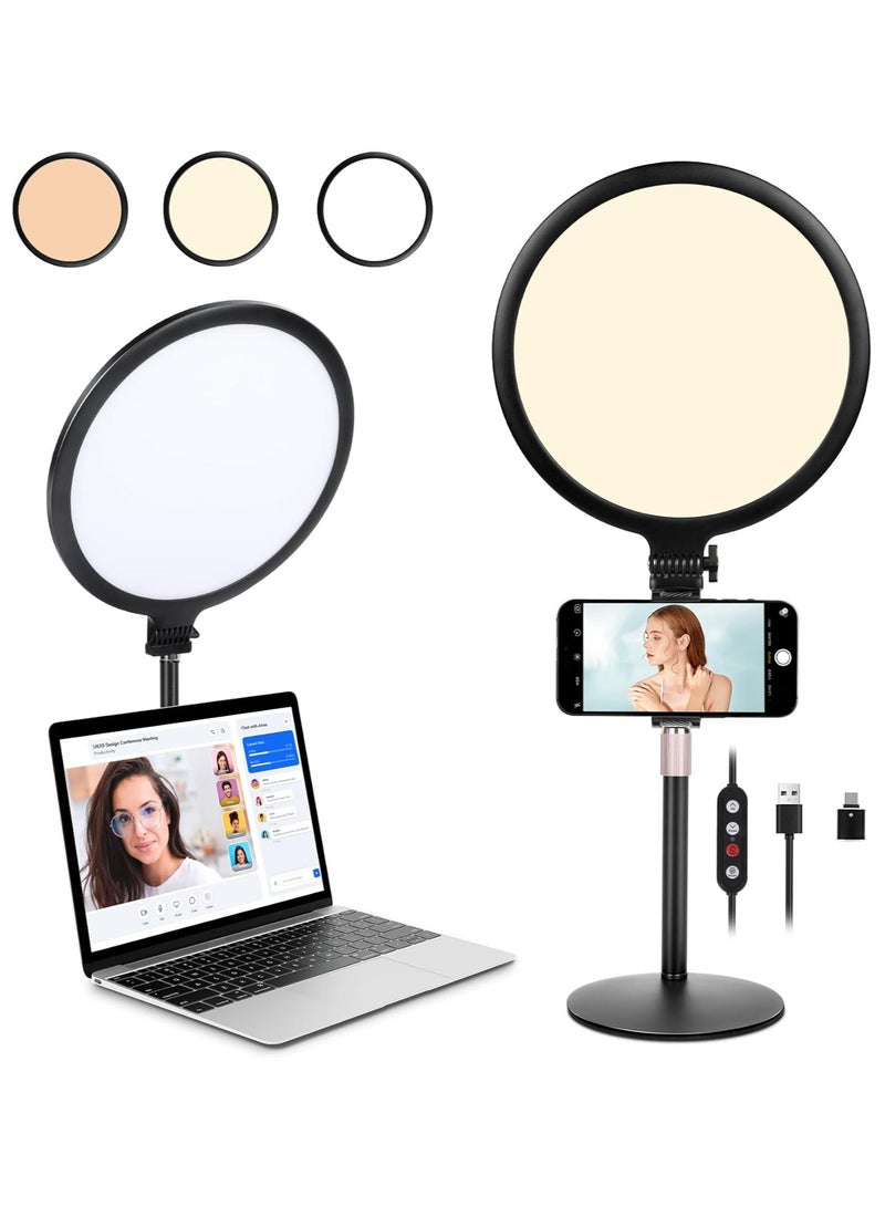 SPECTON Ring Light with Stand for Video Recording, 10.5 inch Full-Screen Desktop Ringlight for Laptop Phone, Dimmable LED Ring Light Desk Selfie Light Kit for Computer Zoom Calls Live Streaming Makeup - Image 1