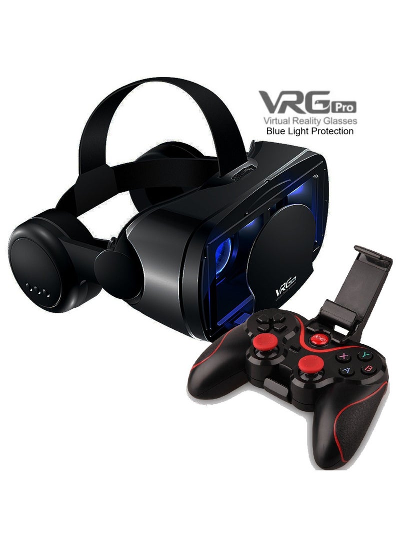 general VR Goggles VRG Pro 3D Virtual Reality VR Glasses + Hi-Fi Headphones Version, Blue Light Protection + Controller for TV, Movies & Video Games Compatible with iOS & Android Smartphone Within 5-7inch Screen Phone Eye Protected Soft & Comfortable Adjustable Distance Big Screen/ 3D Effect + Immersion /Full-Screen Vision, Full Screen, No Borders/ Immersive Games - Image 1