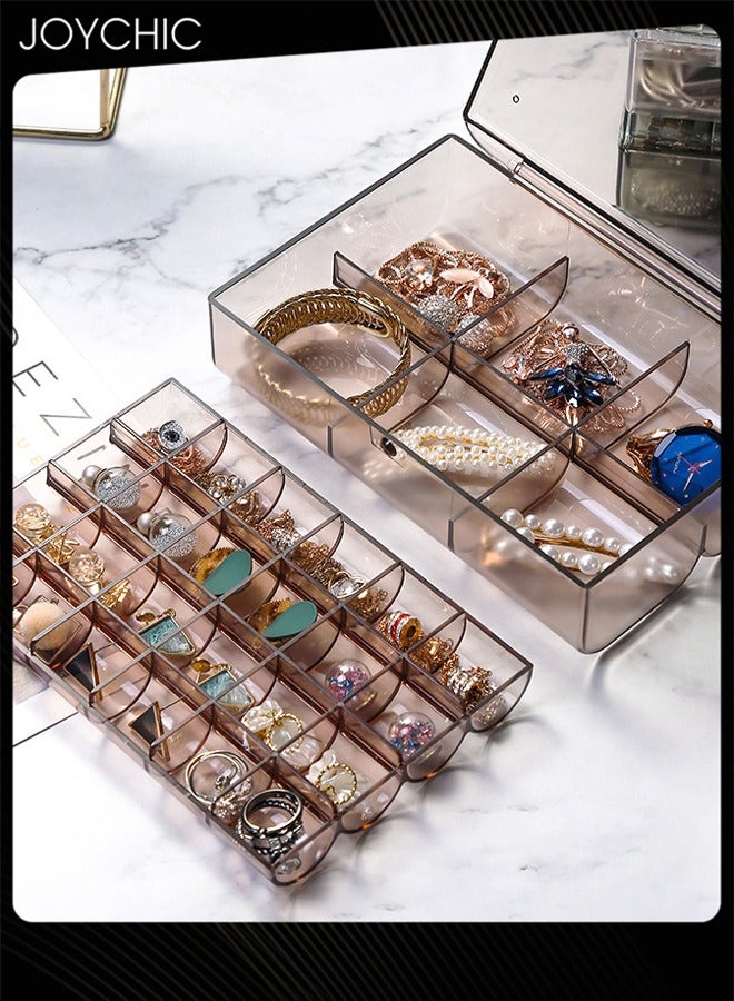 Joychic Plastic Small Jewelry Organizer Clear Acrylic with 2 Drawers and 30 Grid Small Dustproof 2 Layer for Earring & Ring Travel Jewelry Case for Women Girls  - Image 2